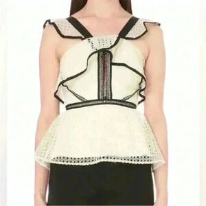 Self Portrait Contrast Ruffle Peplum Top